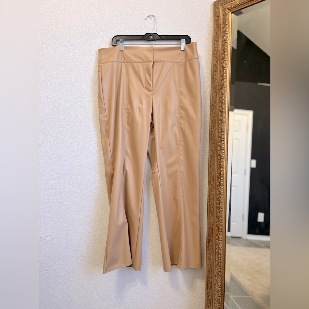 Cream faux leather bell bottom pants xl